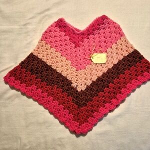Hand Crafted Girls Medium color block poncho NEW